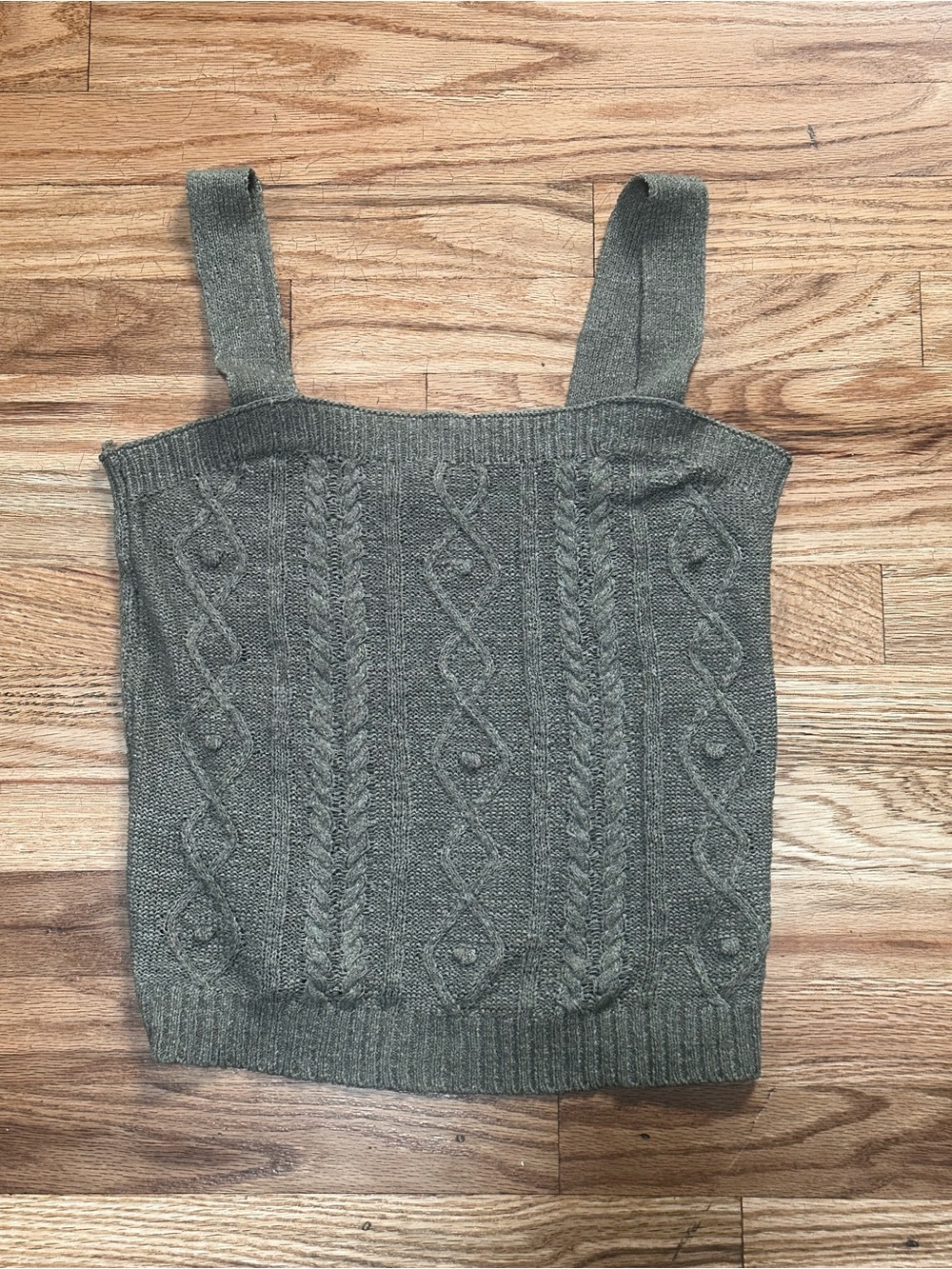 mine Olive Green Cable Knit Tank Top